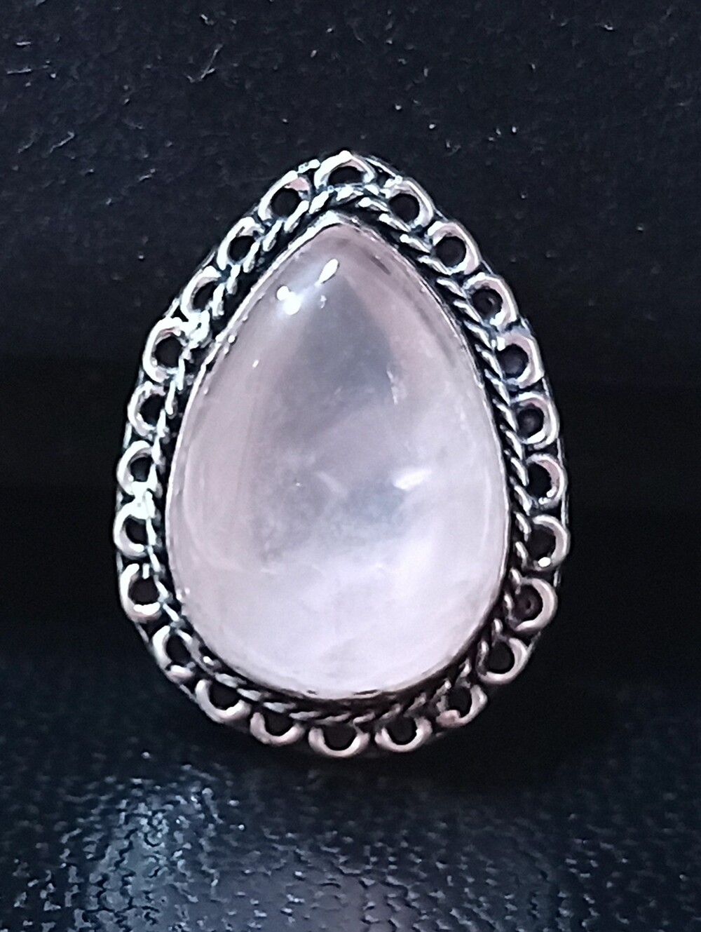 Natural Rose Quartz Silver BOHO Ring Sz 8